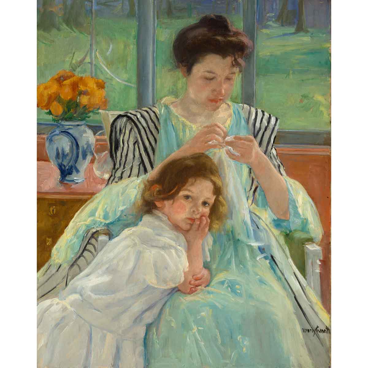 Young Mother Sewing