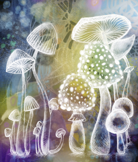 Shroom Sketch on Psychedelic Background