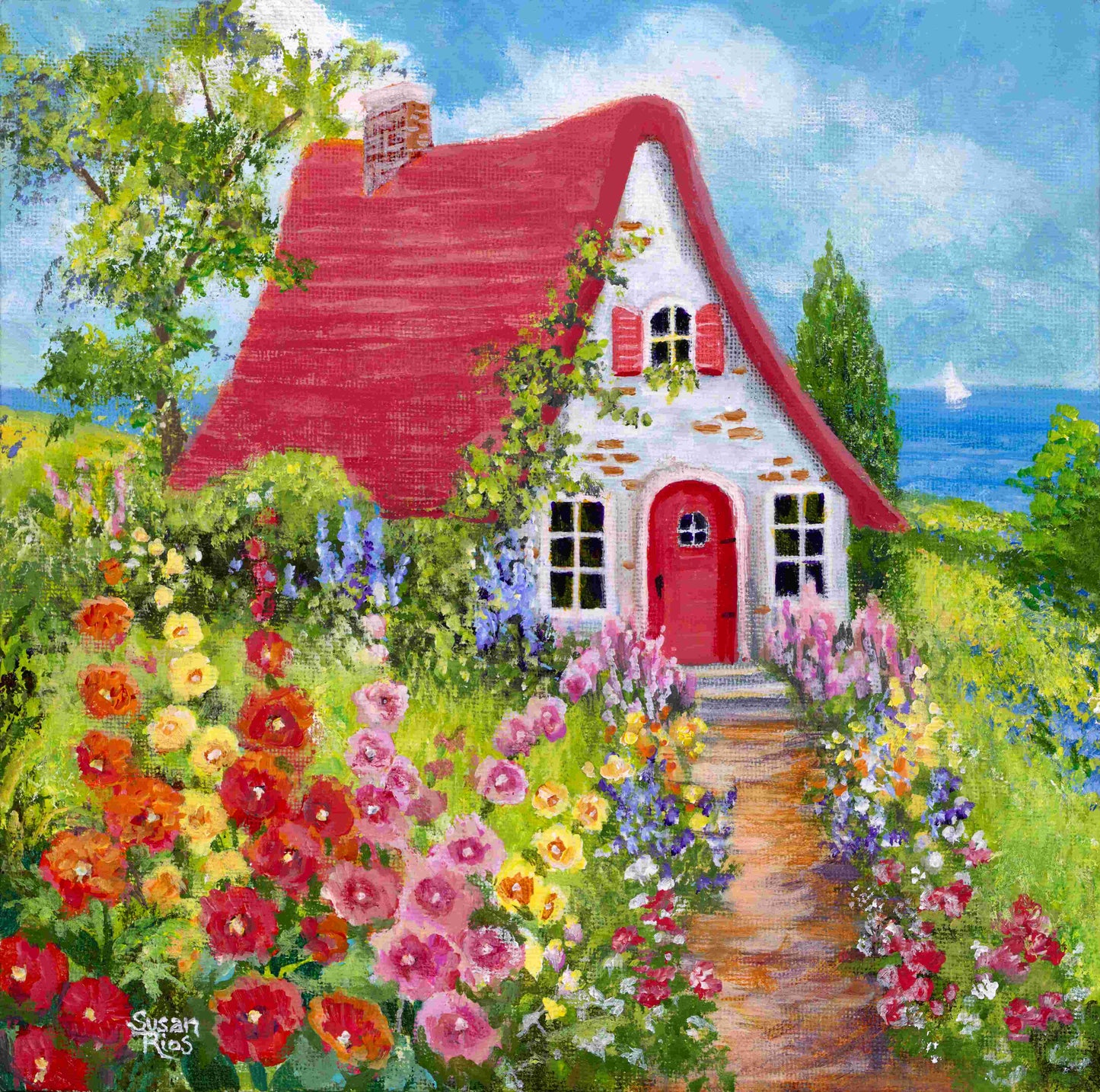 Hollyhocks by the Sea